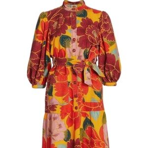 Farm Rio Yellow Solar Chita Midi Canvas Dress In Multi